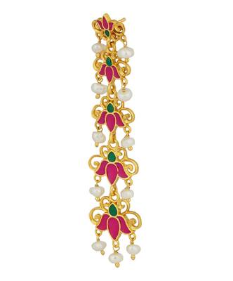 Lotus Garden Drop Earrings In Pink Enamel 2