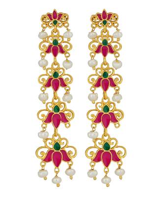 Lotus Garden Drop Earrings In Pink Enamel 1