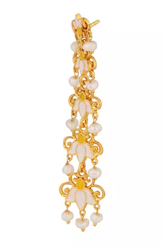 Lotus Garden Drop Earrings In White Enamel