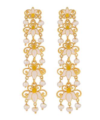 Lotus Garden Drop Earrings In White Enamel 1