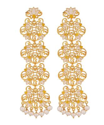Lotus Grace Statement Earrings In White Enamel 1