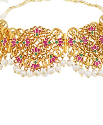 Lotus Lace Choker Necklace In Pink Enamel 2