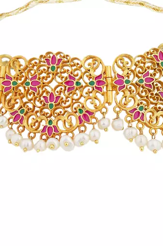 Lotus Lace Choker Necklace In Pink Enamel