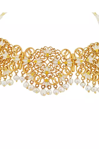 Lotus Lace Choker Necklace In White Enamel