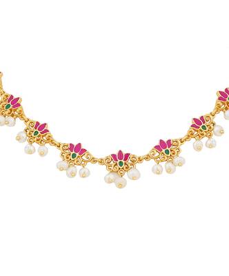 Lotus Silk Delicate Collar Necklace In Pink Enamel 3