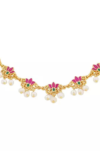 Lotus Silk Delicate Collar Necklace In Pink Enamel