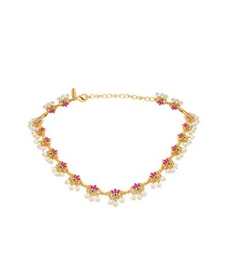 Lotus Silk Delicate Collar Necklace In Pink Enamel 1