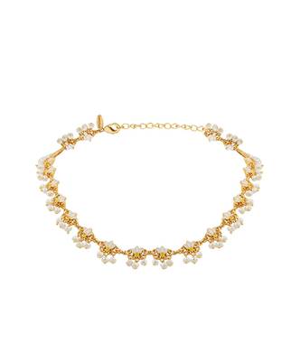 Lotus Silk Delicate Collar Necklace In White Enamel 1