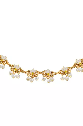 Lotus Silk Delicate Collar Necklace In White Enamel