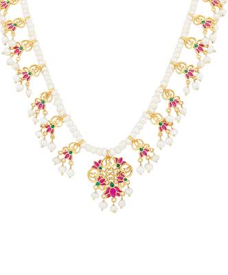 Lotus Drops Pearl Necklace In Pink Enamel 2