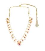 Lotus Drops Pearl Necklace In Pink Enamel