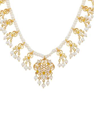 Lotus Drops Pearl Necklace In White Enamel 2