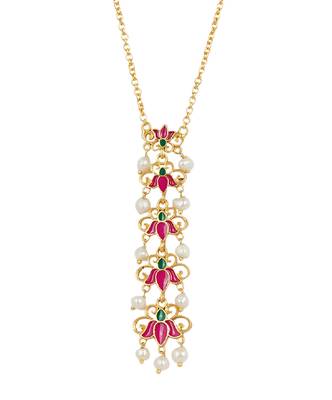 Lotus Garden Pendant Necklace In Pink Enamel 1