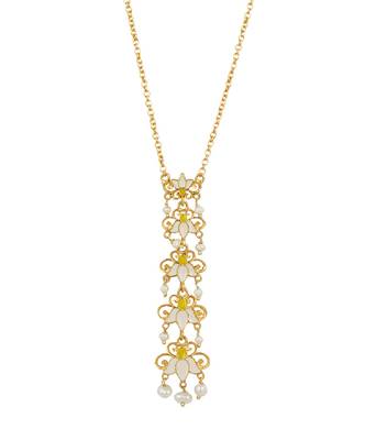 Lotus Garden Pendant Necklace In White Enamel 1
