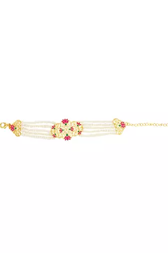 Maharani Lotus Choker Necklace In Pink Enamel