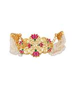 Maharani Lotus Choker Necklace In Pink Enamel