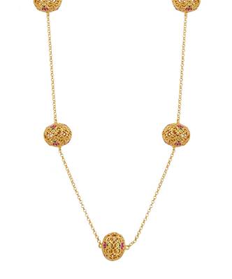 Lotus Globe Long Necklace In Pink Enamel 3