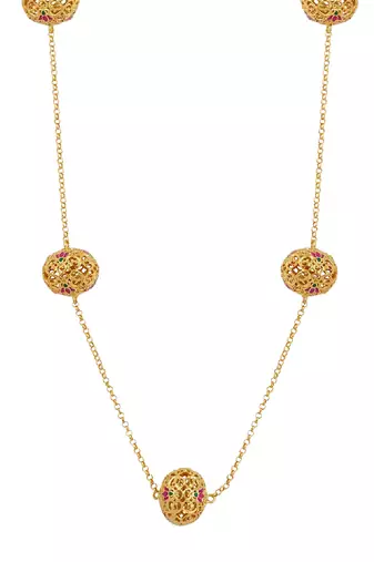 Lotus Globe Long Necklace In Pink Enamel