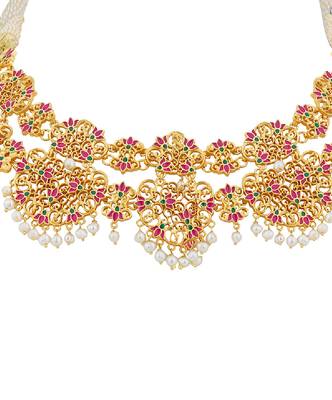 Naaz Lotus Choker Necklace In Pink Enamel 2