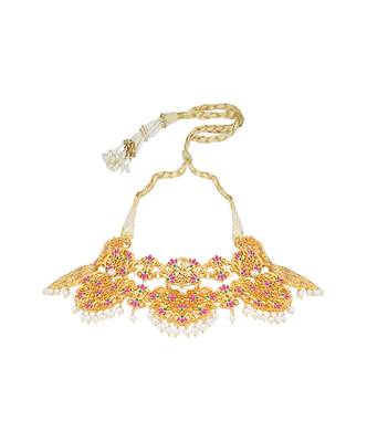 Naaz Lotus Choker Necklace In Pink Enamel 1