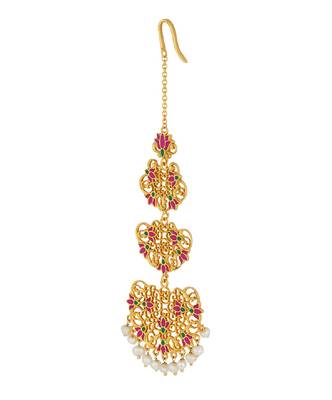 Goddess Lotus Maang Teeka In Pink Enamel 2