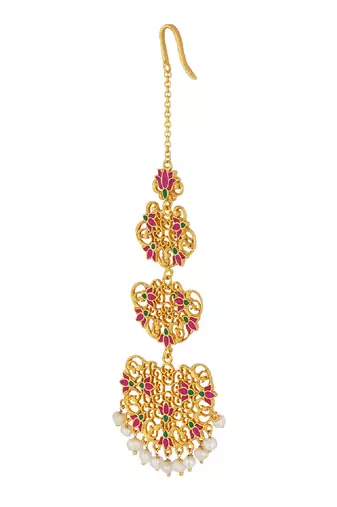 Goddess Lotus Maang Teeka In Pink Enamel