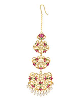 Goddess Lotus Maang Teeka In Pink Enamel 1