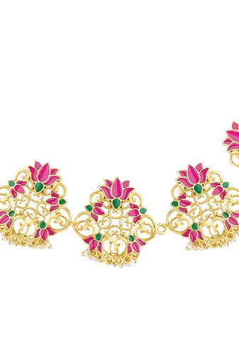 Poet's Delight Lotus Maatha Patti In Pink Enamel