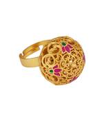 Lotus Globe Statement Ring In Pink Enamel