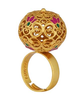 Lotus Globe Statement Ring In Pink Enamel 2