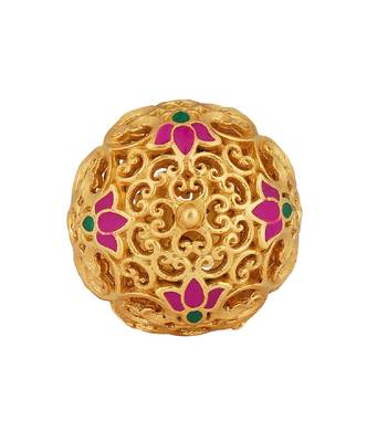 Lotus Globe Statement Ring In Pink Enamel 3