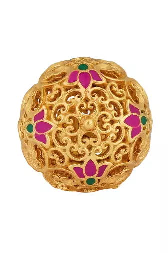 Lotus Globe Statement Ring In Pink Enamel