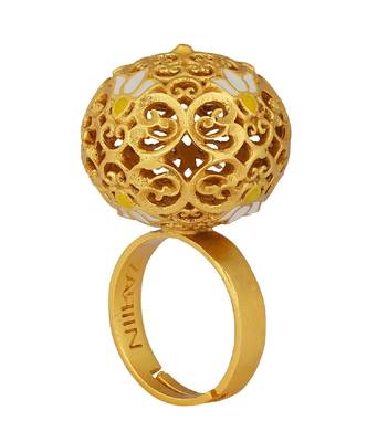 Lotus Globe Statement Ring In Pink Enamel 2