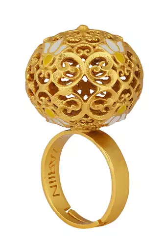 Lotus Globe Statement Ring In Pink Enamel