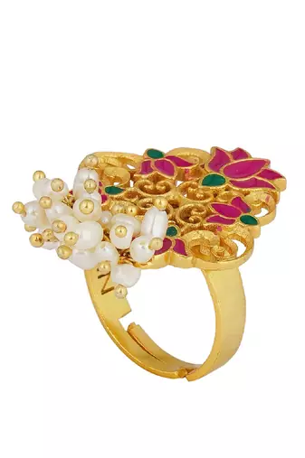 Song Of Water Lotus Ring In Pink Enamel