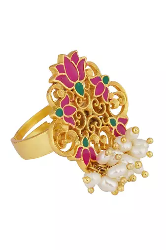 Song Of Water Lotus Ring In Pink Enamel
