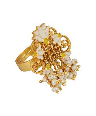 Song Of Water Lotus Ring In White Enamel 3