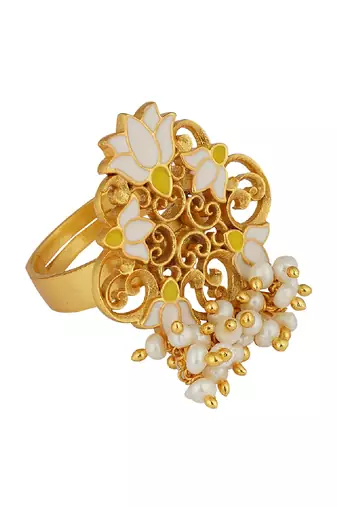 Song Of Water Lotus Ring In White Enamel