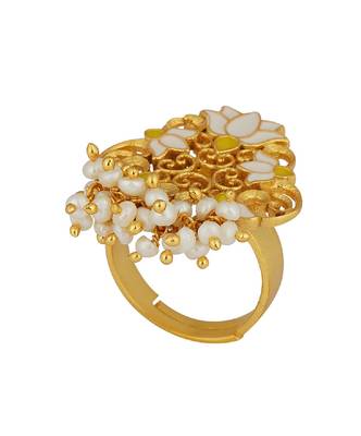 Song Of Water Lotus Ring In White Enamel 4
