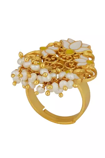 Song Of Water Lotus Ring In White Enamel