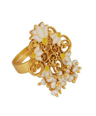 Song Of Water Lotus Ring In White Enamel 5