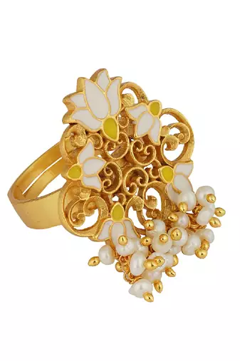 Song Of Water Lotus Ring In White Enamel