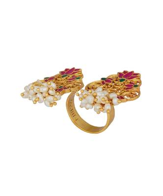 Glory Lotus Open Ring In Pink Enamel 2