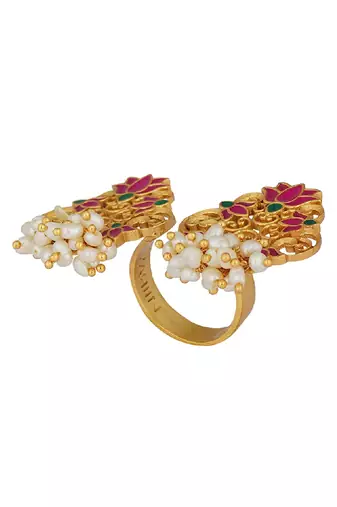 Glory Lotus Open Ring In Pink Enamel