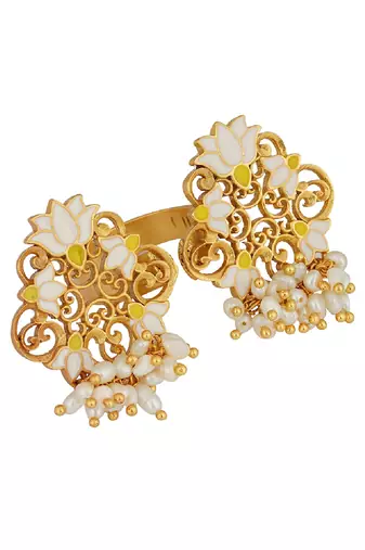 Glory Lotus Open Ring In White Enamel