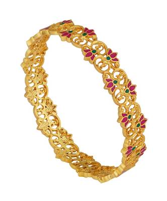 Blooming Tales Lotus Bangle In Pink Enamel 1