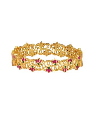 Blooming Tales Lotus Bangle In Pink Enamel 2