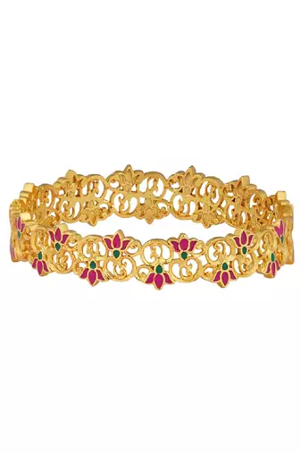 Blooming Tales Lotus Bangle In Pink Enamel