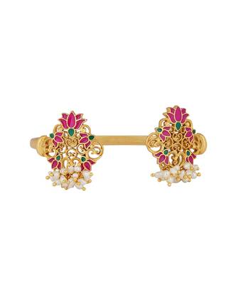 Glory Lotus Cuff Bracelet In Pink Enamel 2