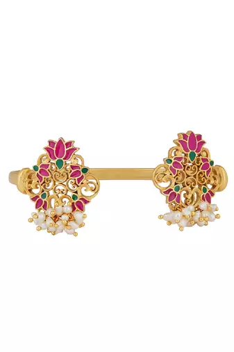 Glory Lotus Cuff Bracelet In Pink Enamel